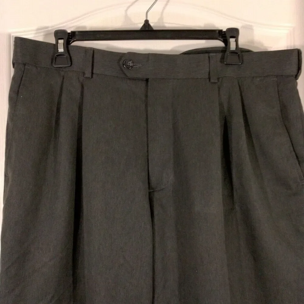 George Mens Dress Pants Size 36x32 Gray Pleated Front Cuffed EUC